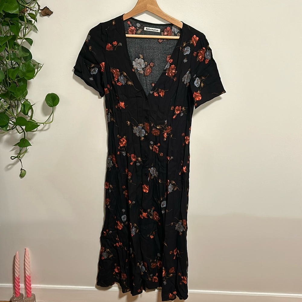 Reformation Locklin black floral dress